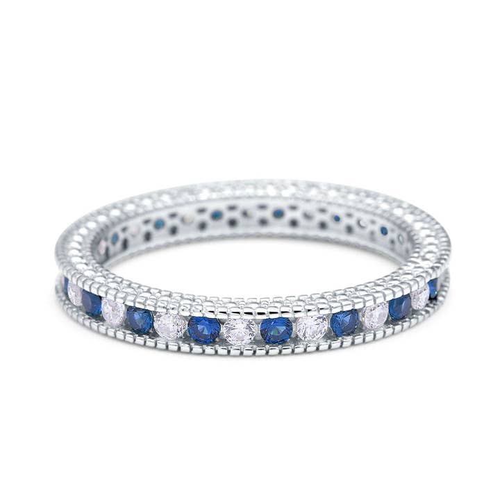 Art Deco Full Eternity Stackable Wedding Ring Simulated Blue Sapphire CZ for wholesale by Blue Apple Imports