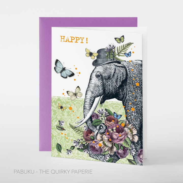 Happy Elephant | Birthday Card for wholesale by Pabuku