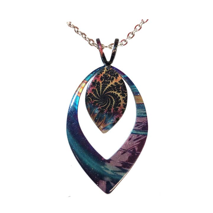 Blue & Gold Plume Double Leaf Pendant Necklace for wholesale by d'ears inc.