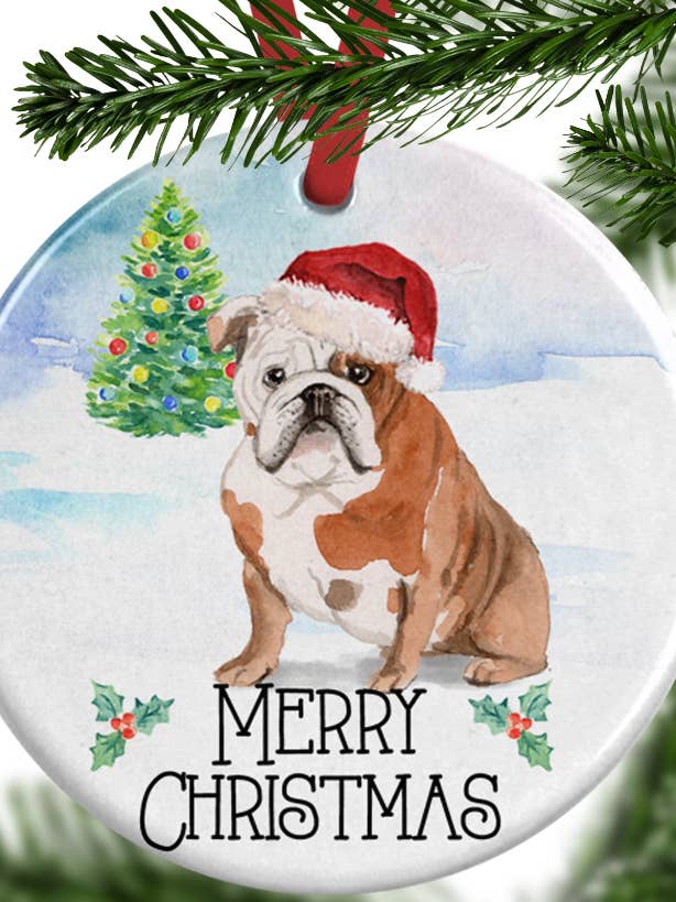 Enfeite de Natal Bulldog Inglês - Personalizar por atacado de WagATudeTags