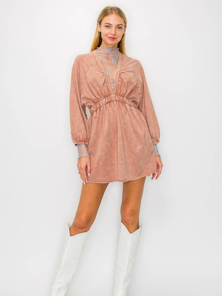 MineralWash BohoQueen Tunic Dress Stretchy waist HT4139 for wholesale by J.Her