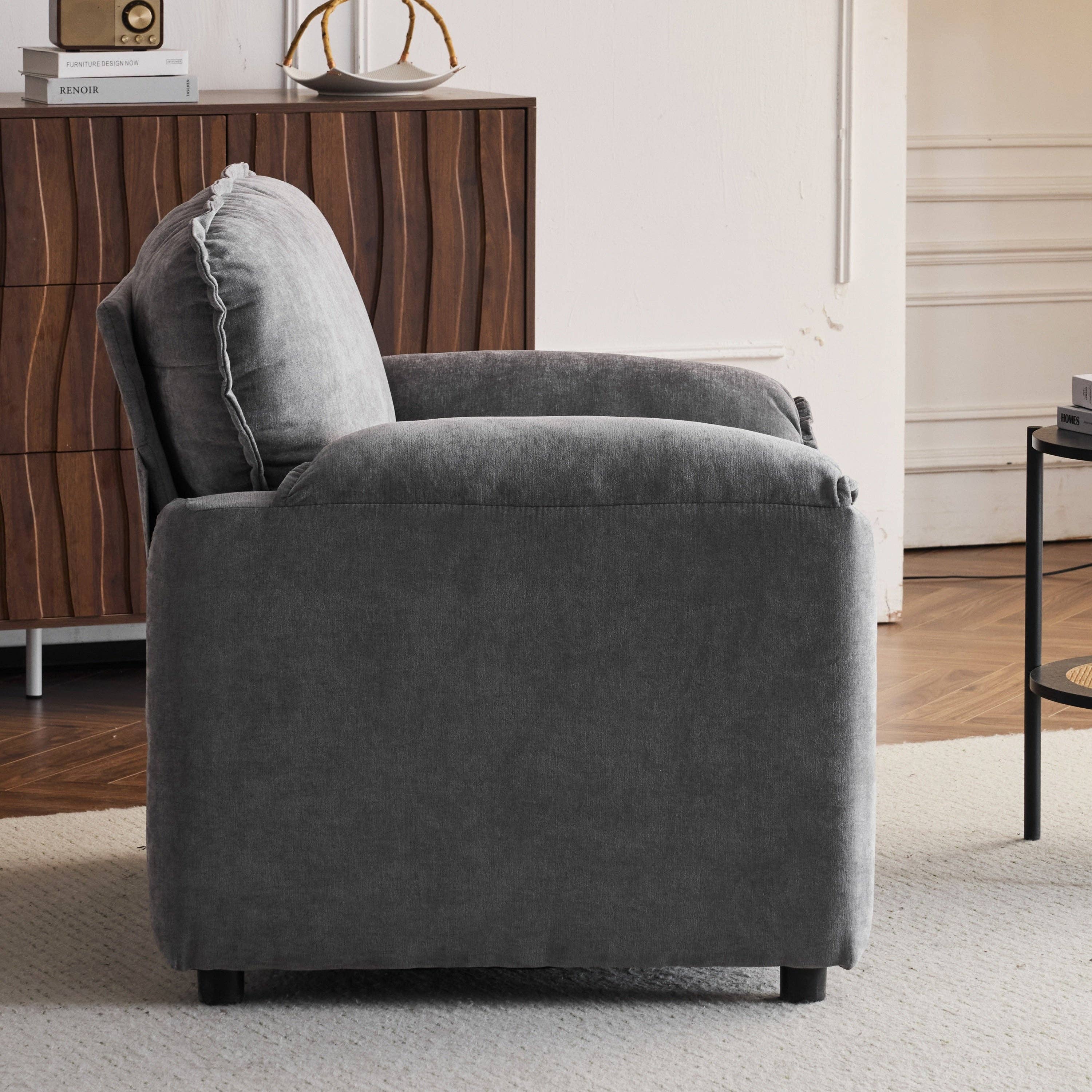 HOMYCASA DESIGN INC - Vente Chaises - Fauteuil Lounge en Chenille Moelleuse - Grand Fauteuil de Lecture avec Coussins Épais, Support Dossier Haut, Gris4
