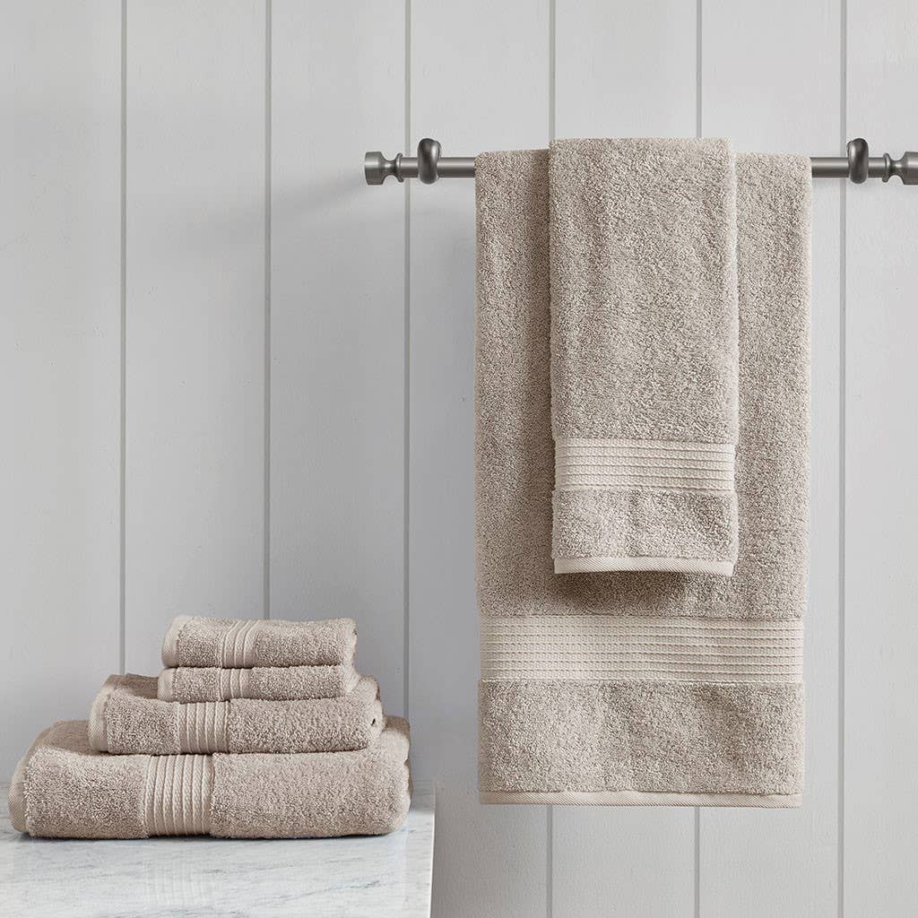 Olliix - Wholesale Towel Set - Organic Cotton 6-Piece Quick Dry Bath Towel Set, Tan0