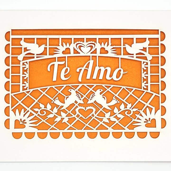 two hermanas - Wholesale Love Card - Te Amo - Papel Picado Spanish Love Card, Laser Cut