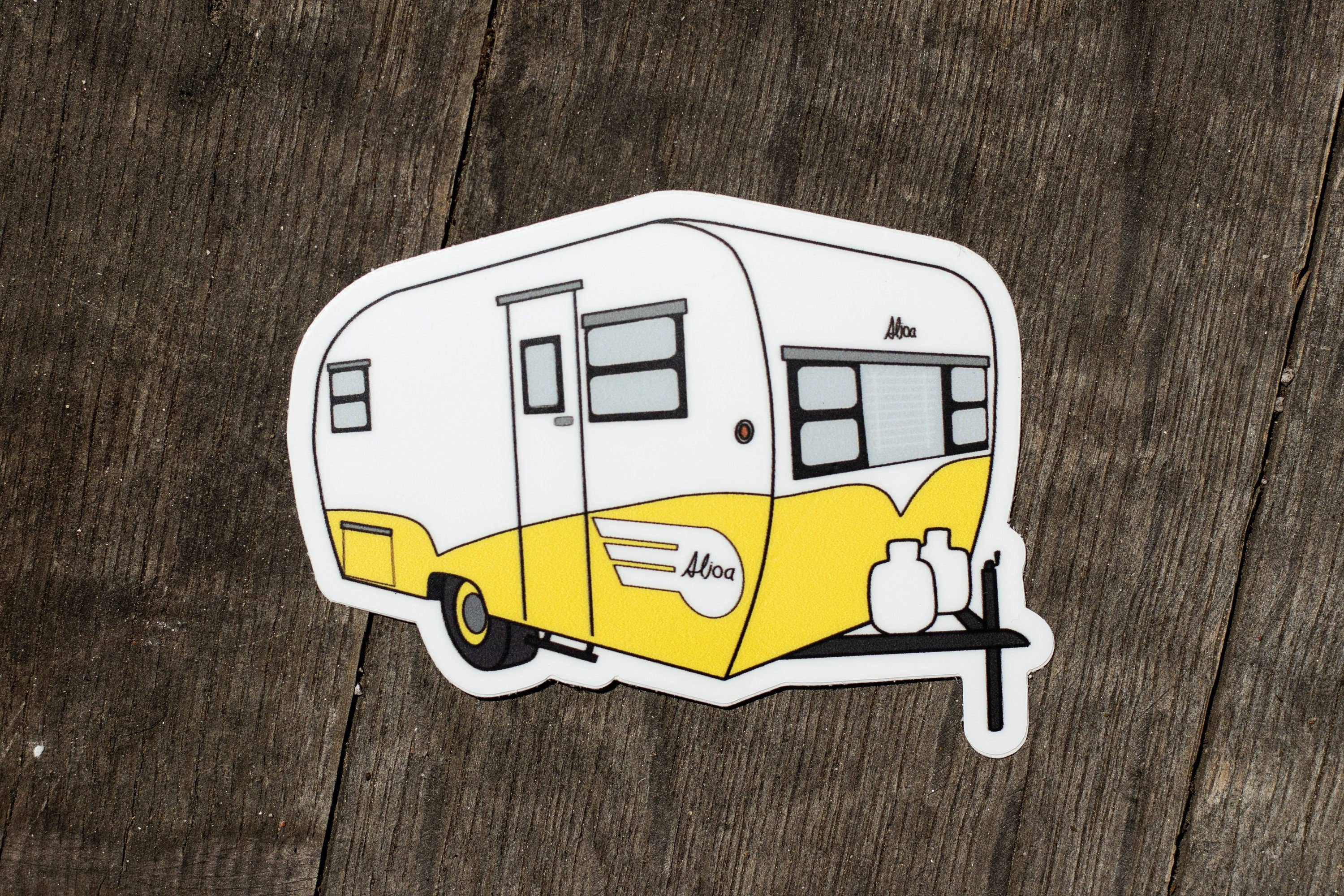 Extremely Retro - Wholesale Sticker - 1960's Yellow Aljoa Travel Trailer Sticker/Magnet3