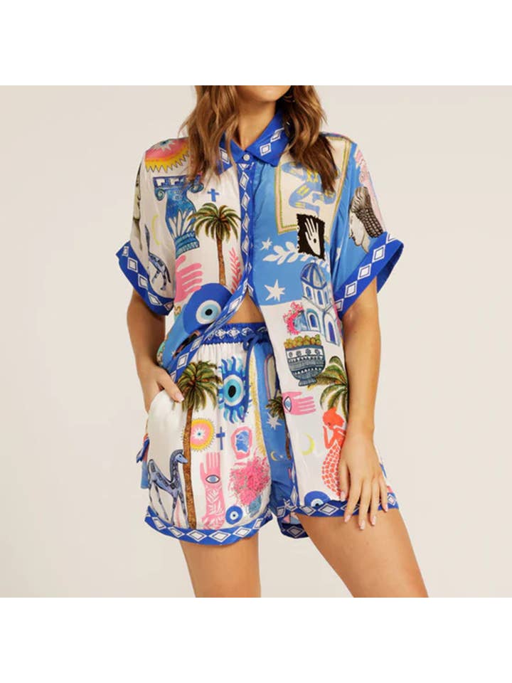 Lily Clothing - Wholesale Top & Short Set (NOT Loungewear) - Women's - Fashion print shirt and shorts two-piece set