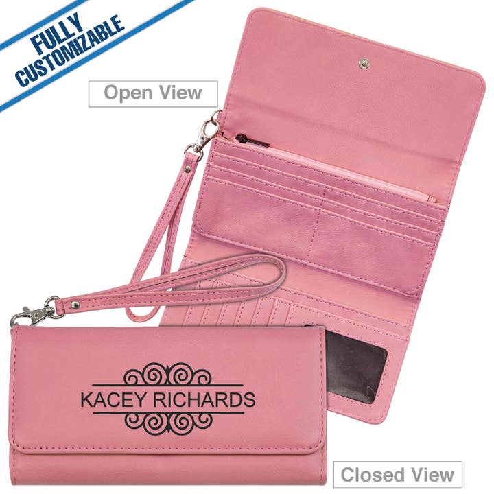 GiftWorksPlus - Wholesale Wallet - Unisex - Engraved Leatherette Long Wallet - Strap -Fully Customizable3