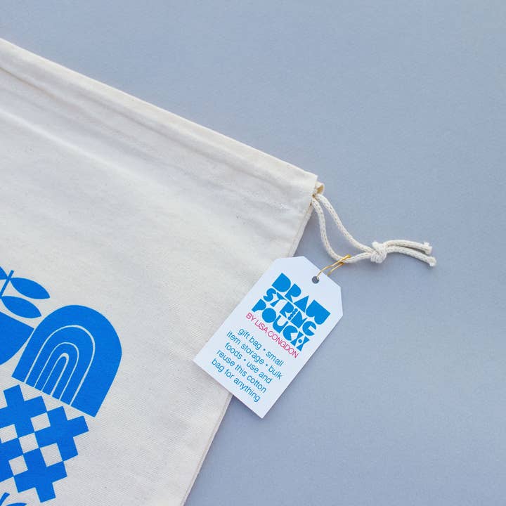 Lisa Congdon Art & Illustration - Wholesale Drawstring Bag - Unisex - Large Cotton Drawstring Pouch - Blue Grid1