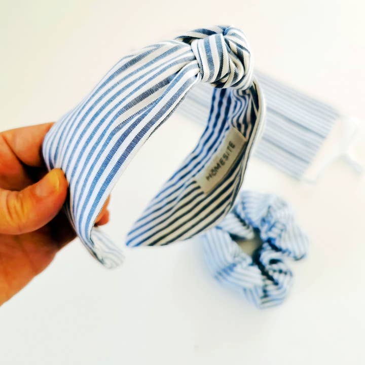 Striped Knotted Headband, Facemask and Scrunchie Set for wholesale by Homesite