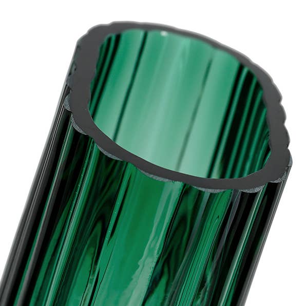 Will's Company - Wholesale Vase - Glass Emerald Green Ribbed Slender Vase - 9.5" H