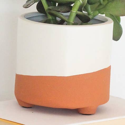 Small Terracotta and White Footed Boho Minimal Planter Pot for wholesale by Sprout & About