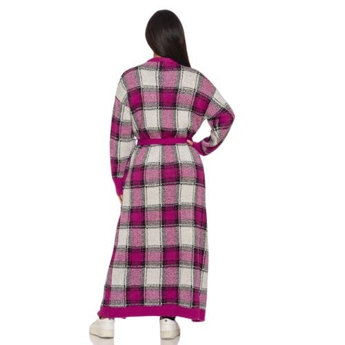 LOVE SENSE - Venta al por mayor Cárdigan - Mujer - CÁRDIGAN DE PUNTO A CUADROS CON CINTURÓN2