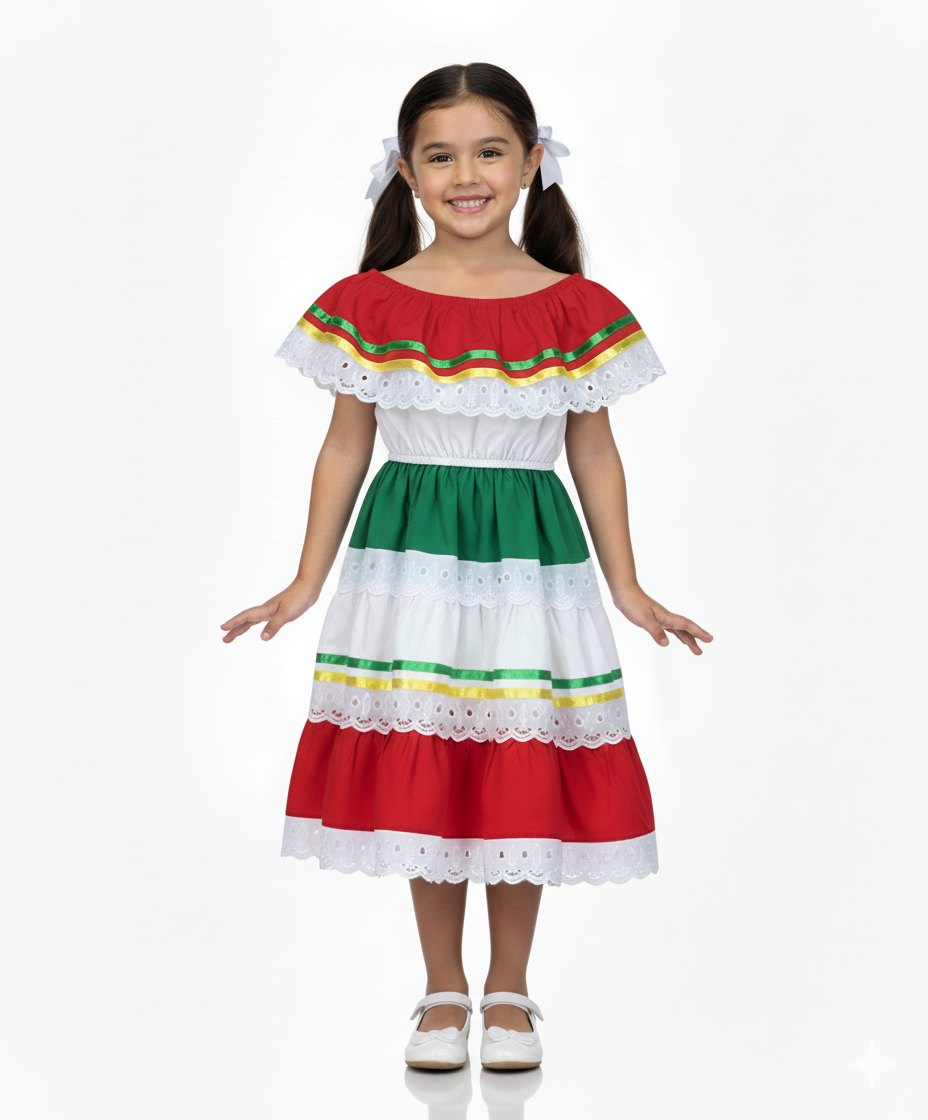Unik - Wholesale Dress - Kids - Girls Traditional Mexican Cinco De Mayo Fiesta Dress 5-82
