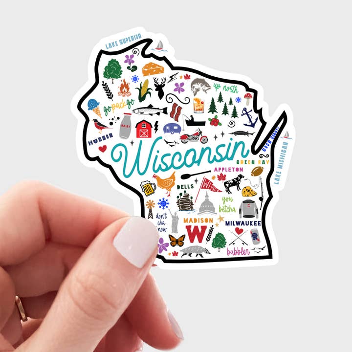 Wisconsin Map Sticker - midwest, state, outline, badgers for wholesale by Yarnival