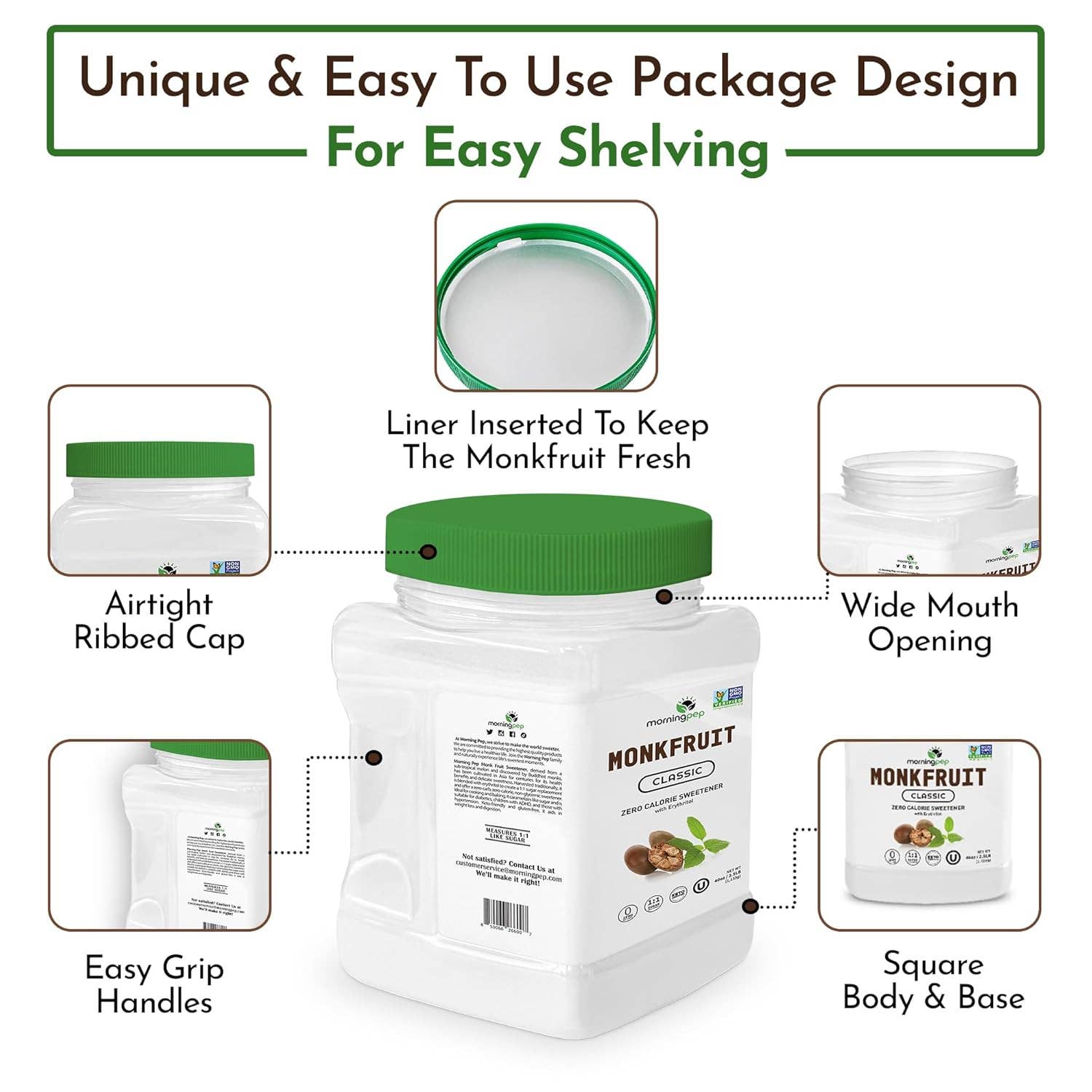 Durelife - Wholesale Sugar/Sweetener - Morning Pep Monk Fruit Sweetener, Classic White 2.5lb1