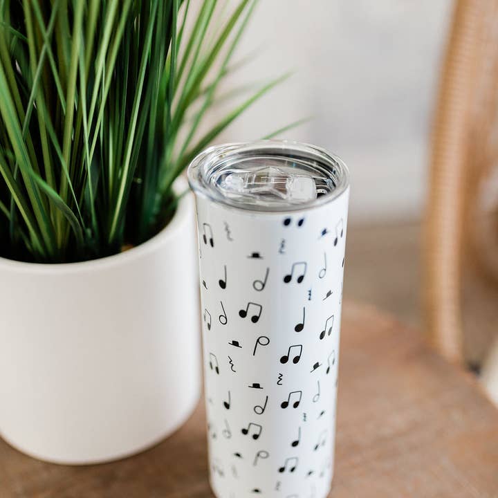 Musically Minted - Wholesale Insulated Mug/Tumbler - Black and White Music Note Skinny Tumbler1