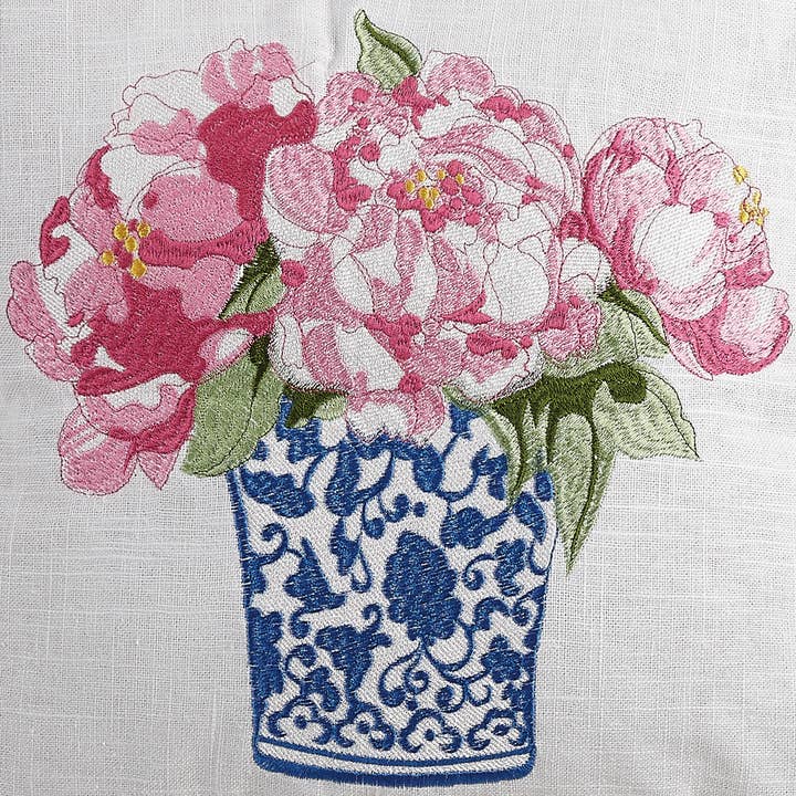 Peking Handicraft - Wholesale Throw/Decorative Pillow - Pretty In Pink Flower II Embroidered Pillow - Sally Eckman Roberts2