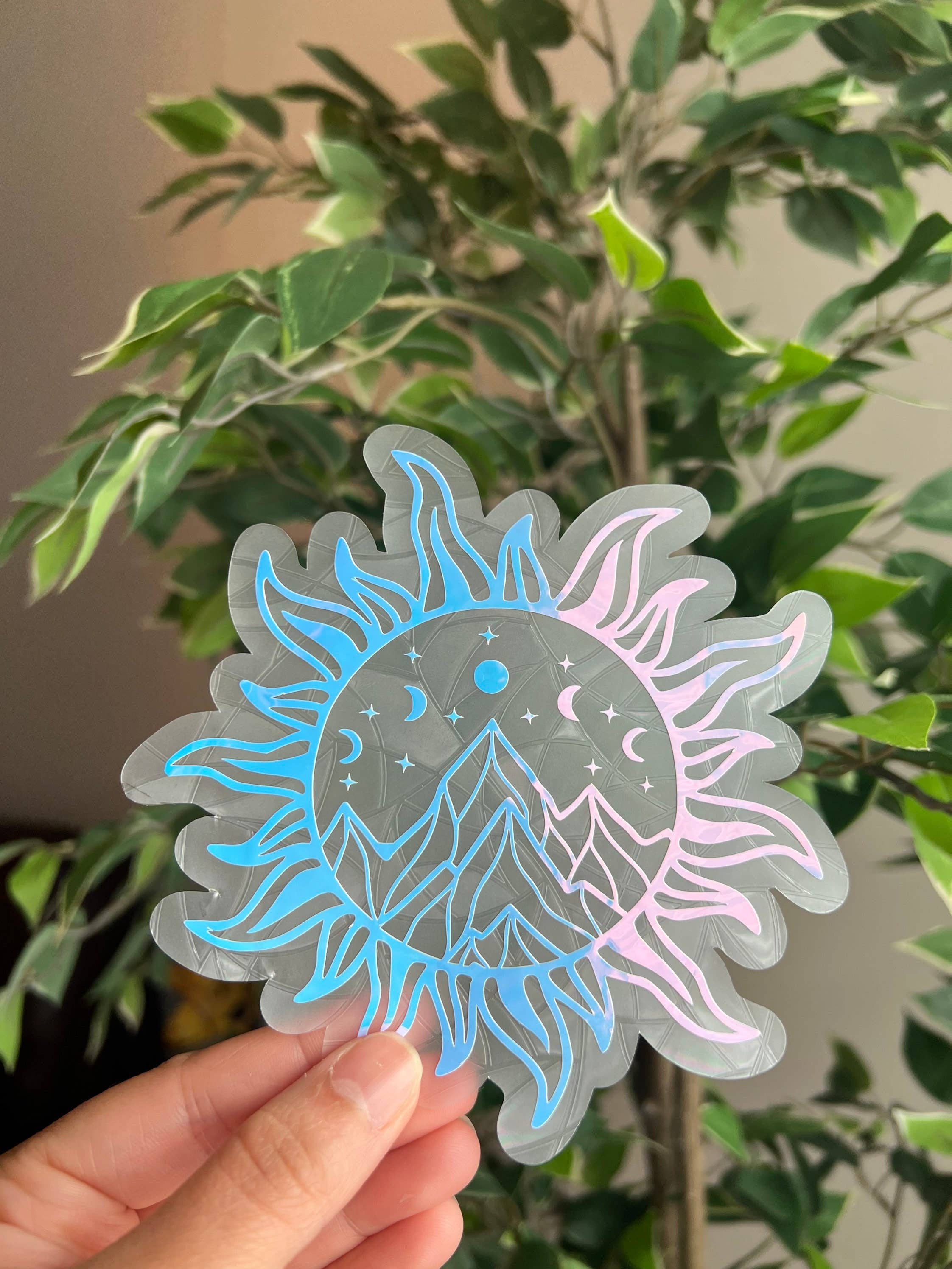 Thirty Three Prints - Wholesale Suncatcher - Sun And Moon Suncatcher Sticker, Window Decal, Window Sticker, Window Film, Rainbow Maker, Celestial Sticker, Magical Sticker, Prism1