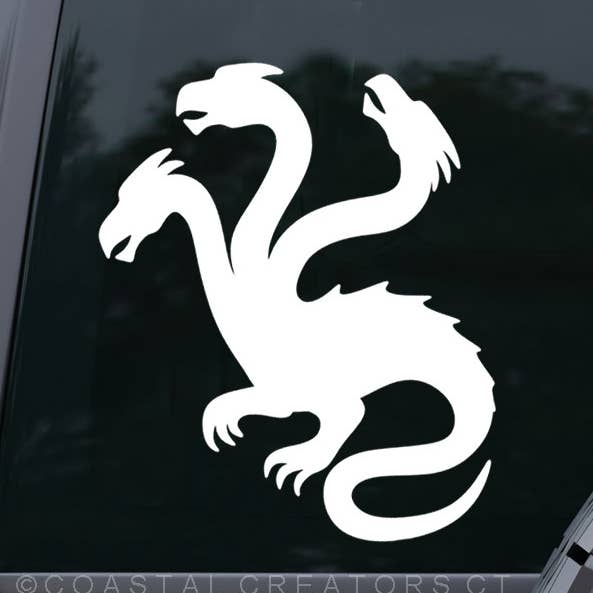 Hydra Dragon Vinyl Car Window Decal (White, Packaged) for wholesale by Coastal Creators of Connecticut