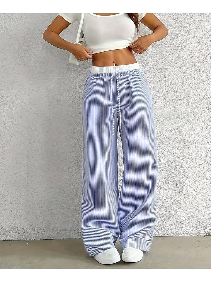 Rosa Clothing - Wholesale Pants - Women's - Summer drawstring plaid wide-leg pants6