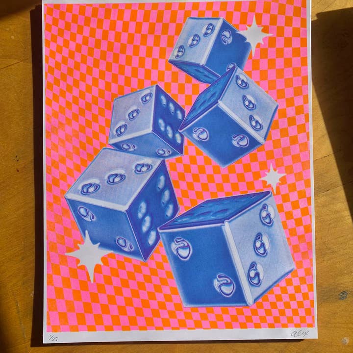 Alex Luciano - Wholesale Art Print - Chrome Dice 11x14" riso print