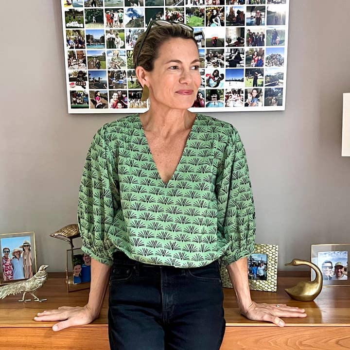 Green and Black Blackbuck Puffy Sleeve Blouse for wholesale by Beastly Threads