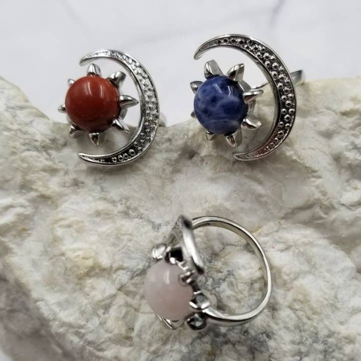 Gemstone Sun and Moon Ring - Gold for wholesale by The Pretty Jewellery