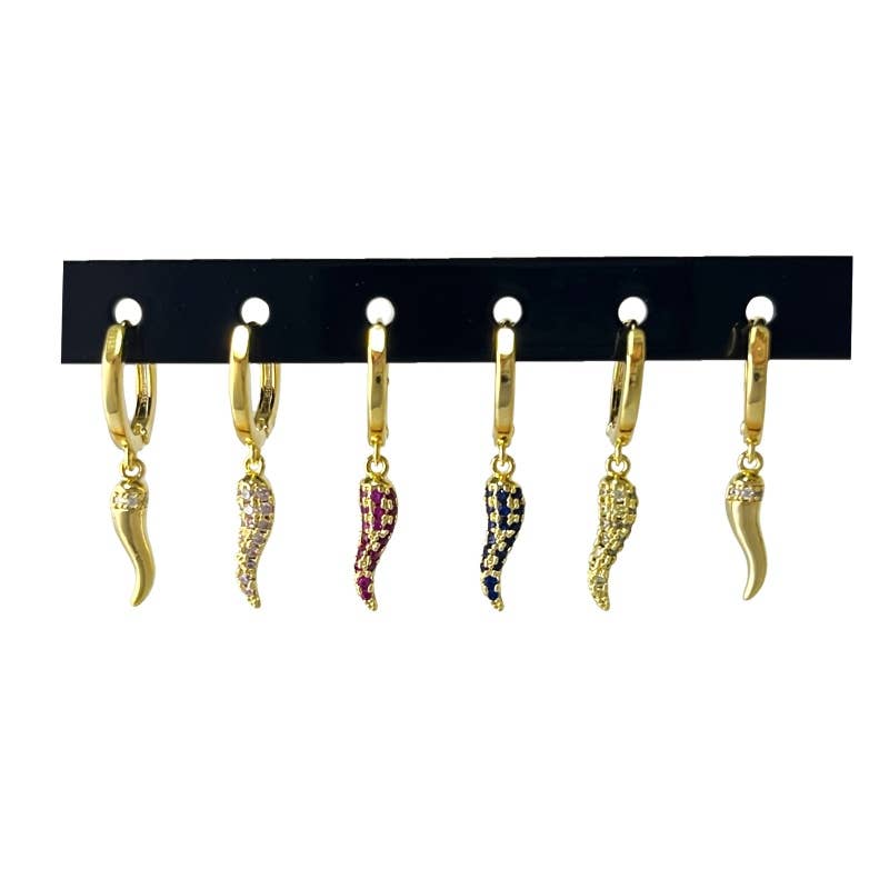 AMORINO SRL - Vente Parures de bijoux - Set de 6 boucles d’oreilles créoles avec pendentif corne - YK23120E3512