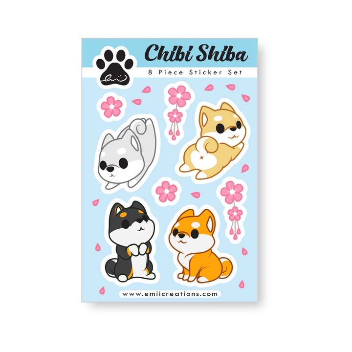 Chibi Shiba Sticker Sheet for wholesale by Emii Creations