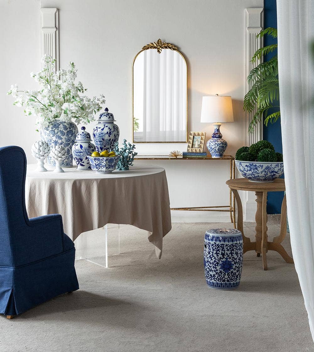 A&B Home Group Inc. - Wholesale Accent/Desk Lamp - D14x27.5" Blue and White Round Ceramic Vase Lamp9