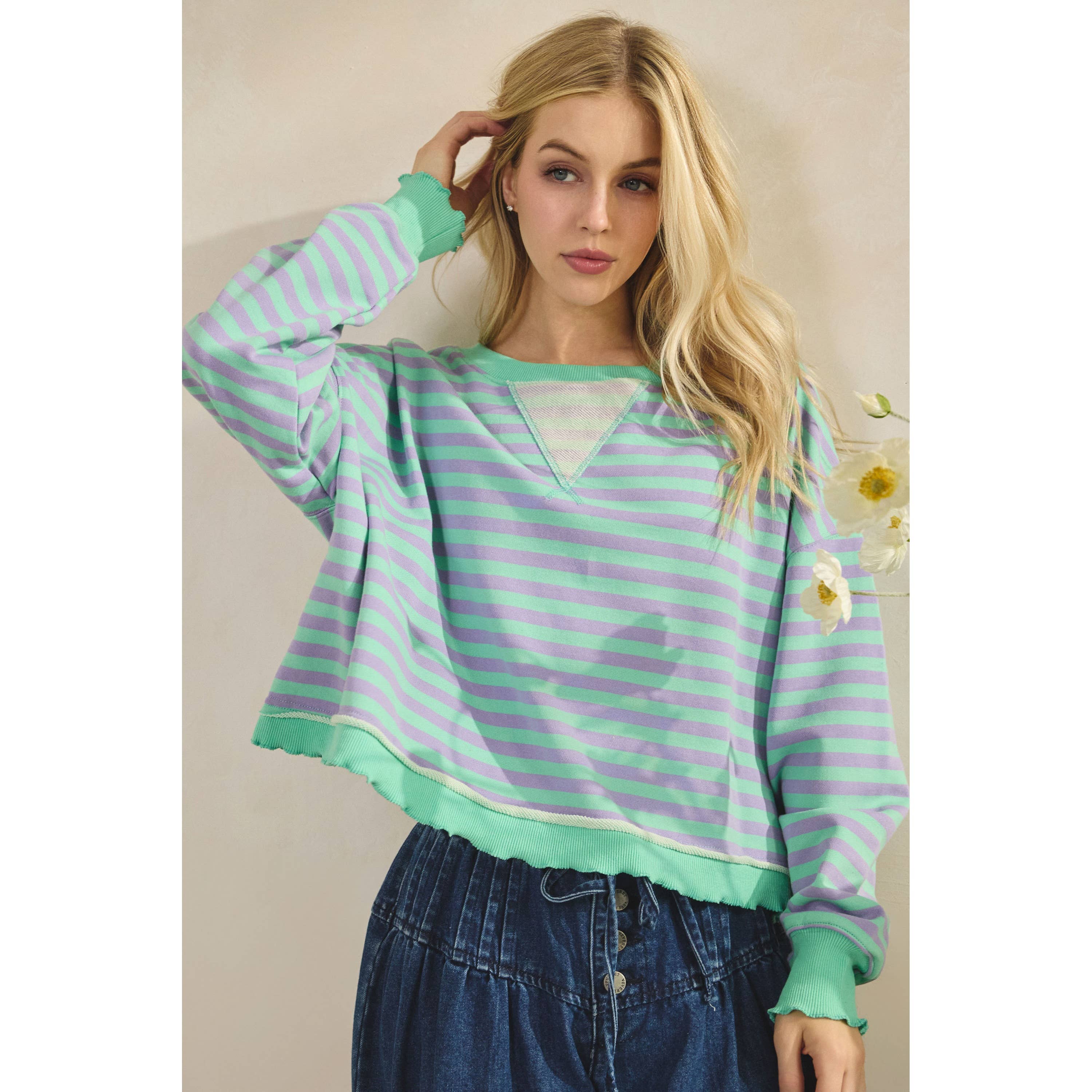 Veveret - Wholesale Tunic - Women's - Cropped Striped French Terry Top16