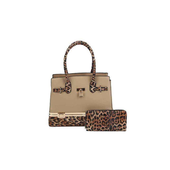 Handbag Factory Corp - Wholesale Top Handle Bag - Women's - 2 in 1 Cheetah Accent Handbag and Clutch5