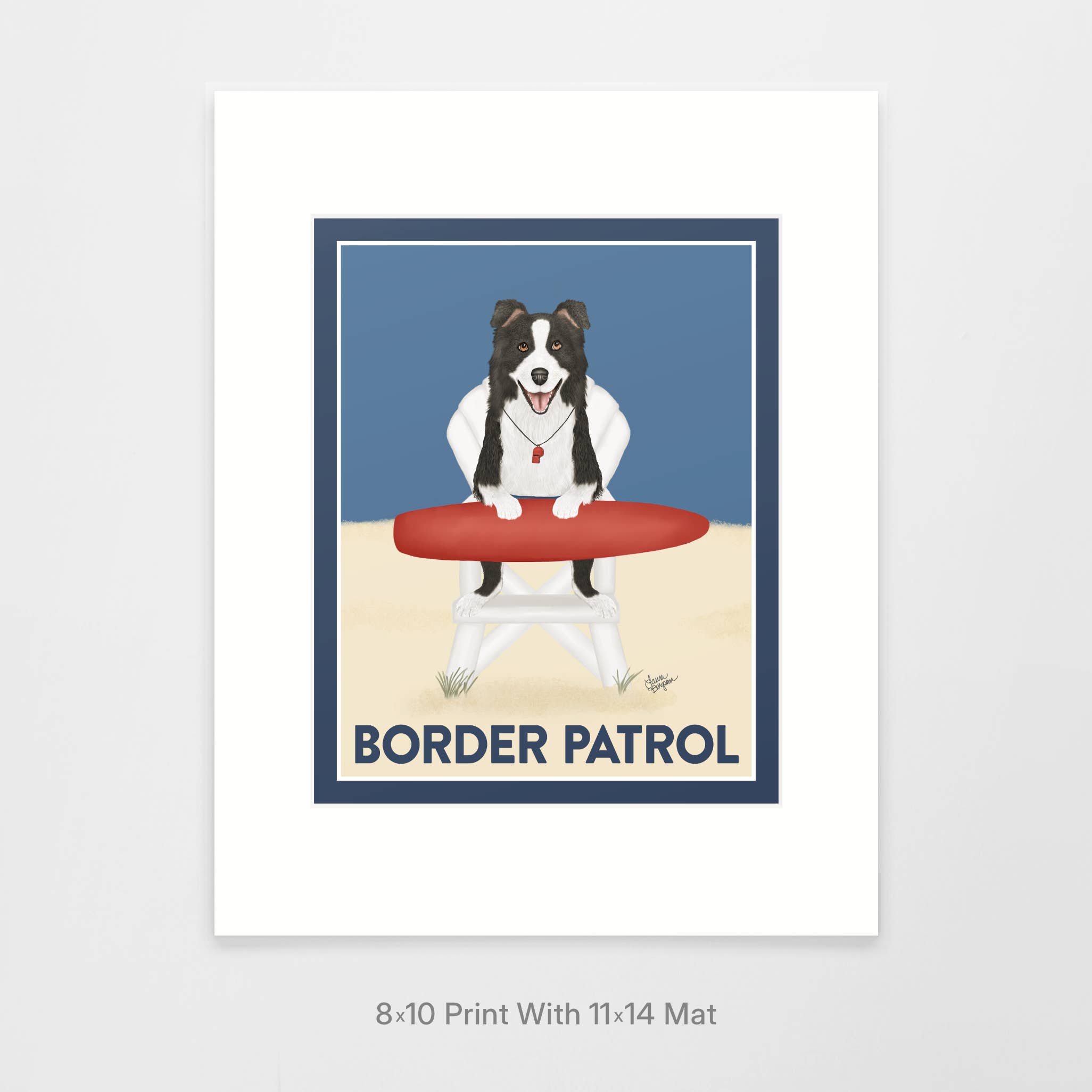 Laura Bergsma Studio – Engroshandel Kunsttryk – Border Collie Dog Art Print, Border Patrol, Sort og Hvid1