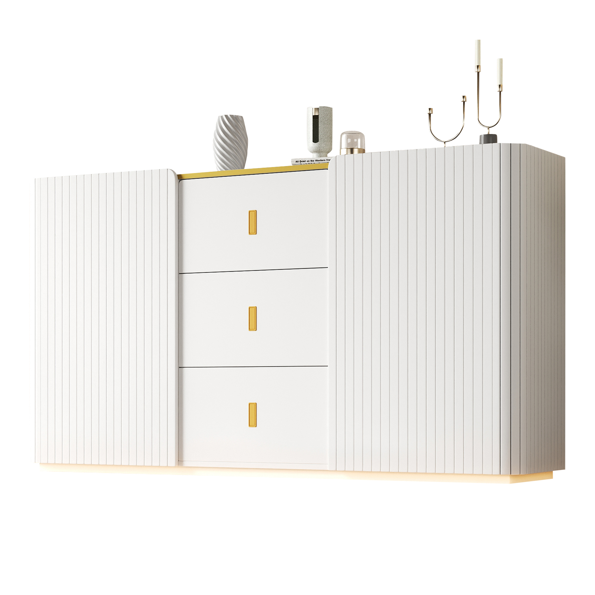 Urban Meuble – Aparador por atacado – Buffet branco elegante 2 portas, 2 gavetas com iluminação LED 150*35*80cm KRAUDREL26