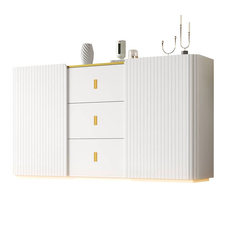 Urban Meuble - Wholesale Sideboard - Elegant white sideboard with 2 doors, 2 drawers, and LED lighting 150*35*80cm KRAUDREL26
