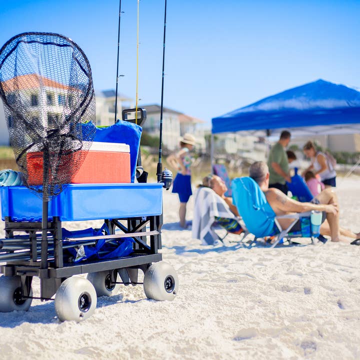 Mighty Max Cart – Acessórios de praia por atacado – Carro de Praia Dobrável de Dois Andares com Compartimento Azul de Polímero5