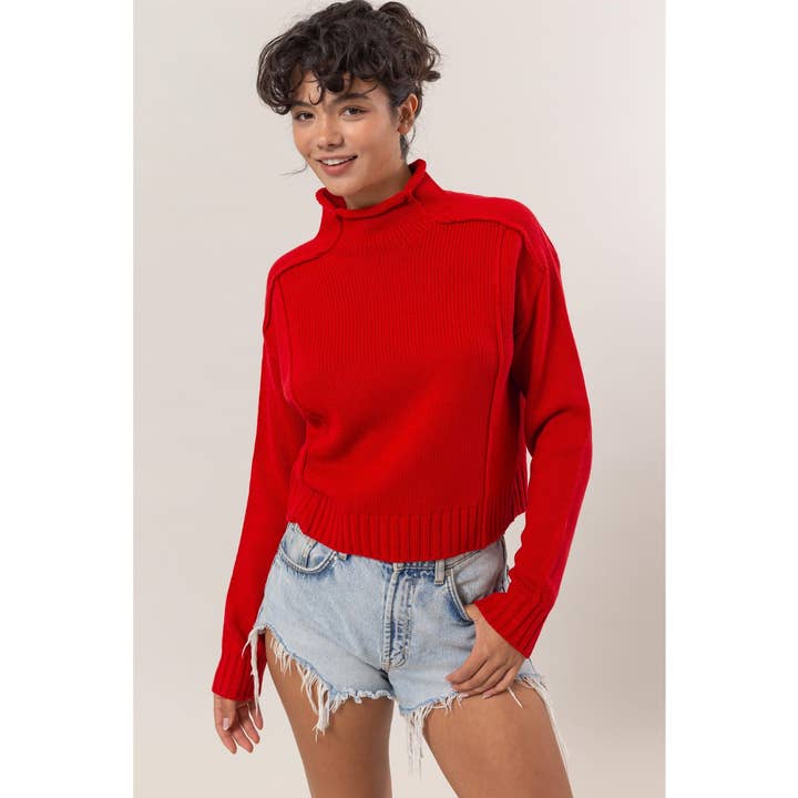 HYFVE - Wholesale Knit Sweater - Women's - DZ24F690-High Neck Reverse Seam Sweater