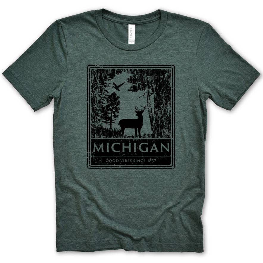 MICHIGAN VIBES - Wholesale Screen Printed T-Shirt - Unisex - White-tailed Tee3