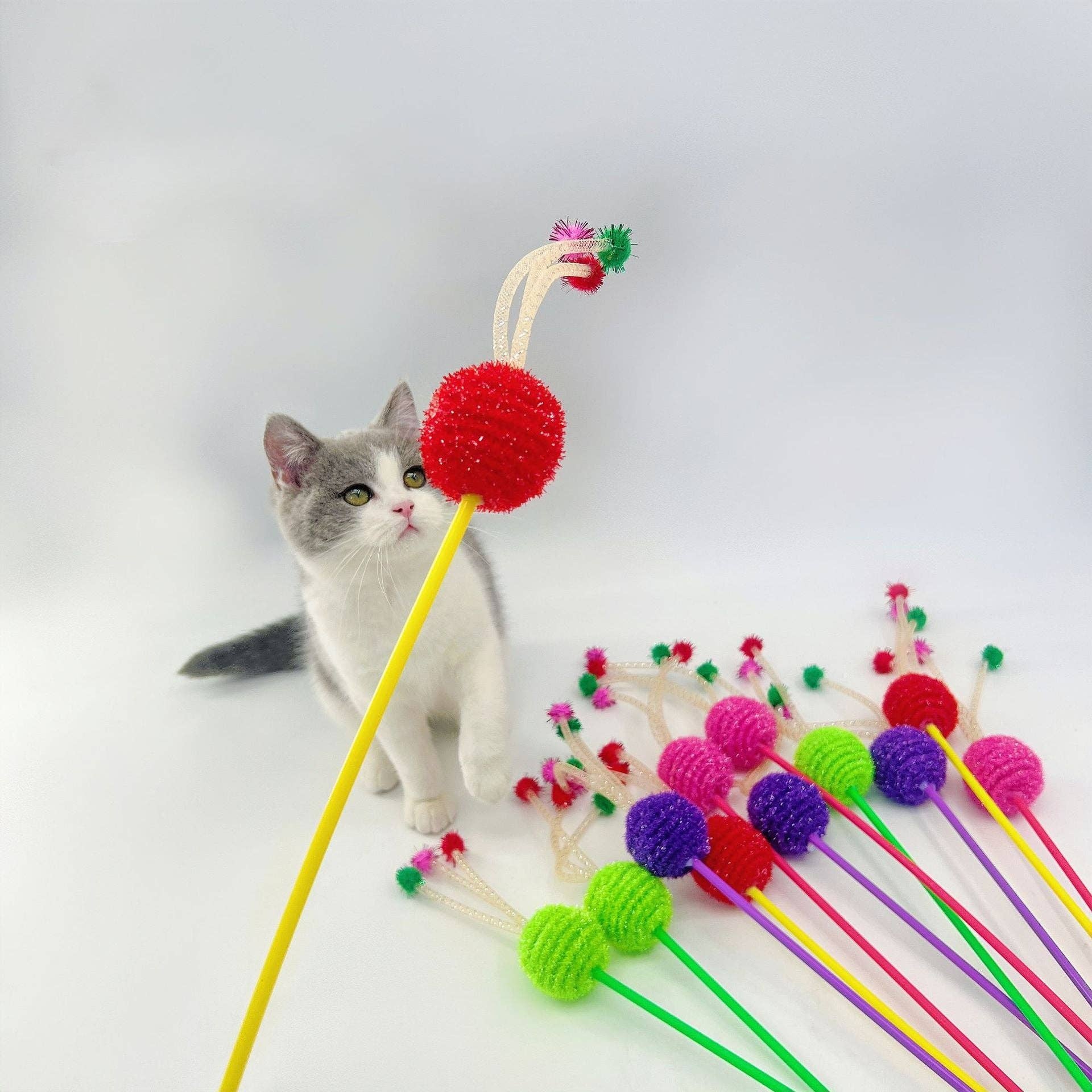 Cheerhunting - Wholesale Pet Toy - Cat - Moo - Colorful Ball Cat Teaser Wand5