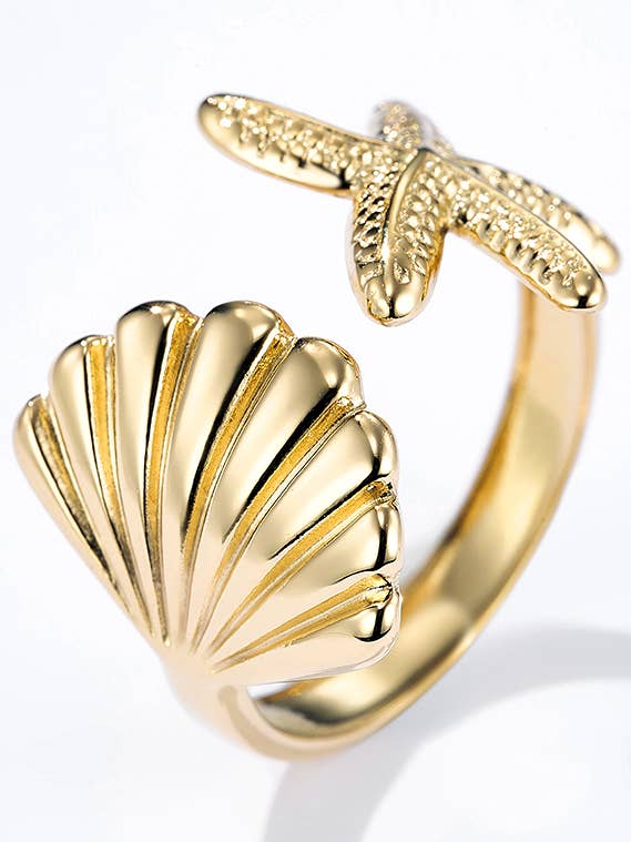 Stainless steel shell ring 424AQ139 for wholesale by BYREN | ÉLINE L'ATELIER