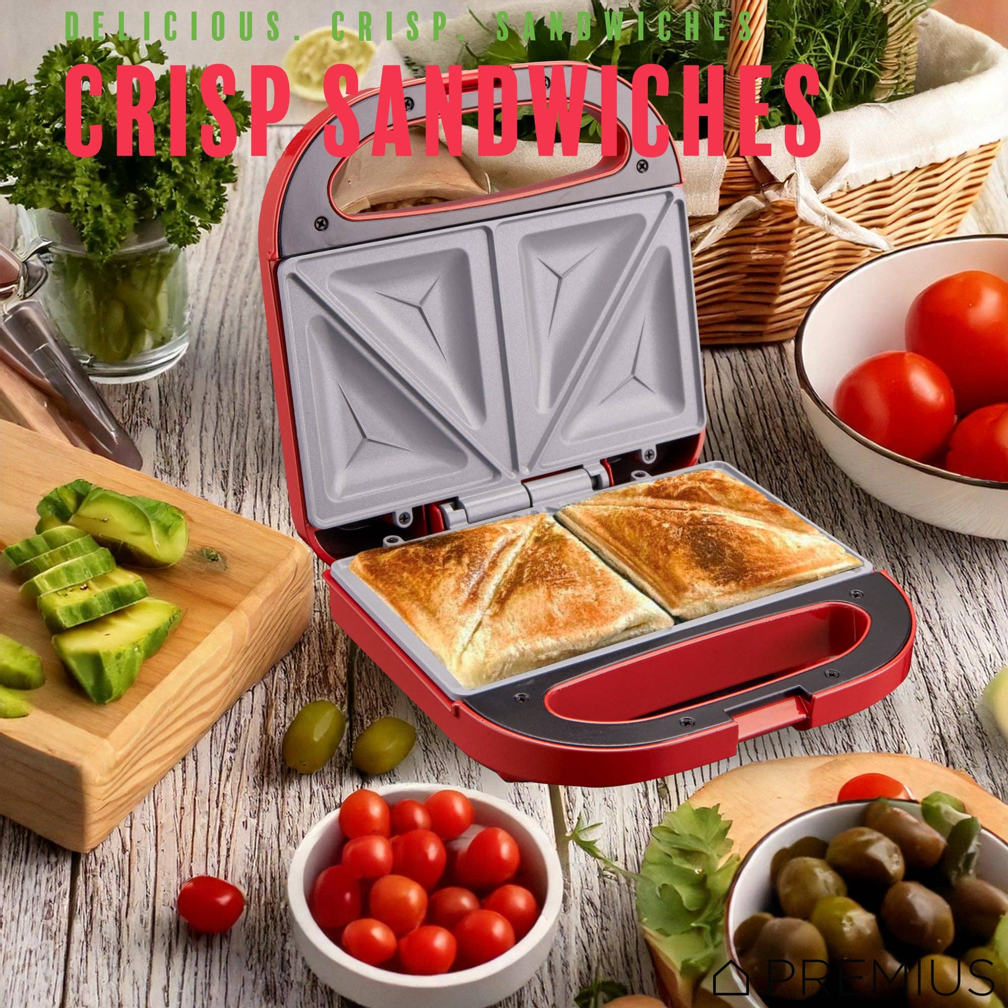 ShopBobbys - Wholesale Kitchen Appliance - PREMIUS Ceramic Non-Stick Double Slice Sandwich Maker, 8.25x4.75 Inch Mold1