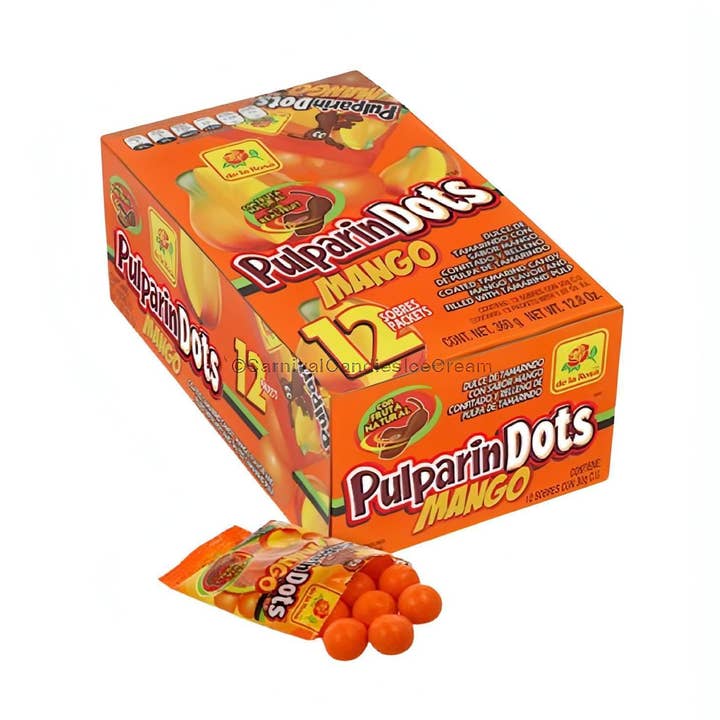 De La Rosa Pulparindots Mango Mexican Candy (12 Count) for wholesale by Carnival Candies & Ice Cream Inc.