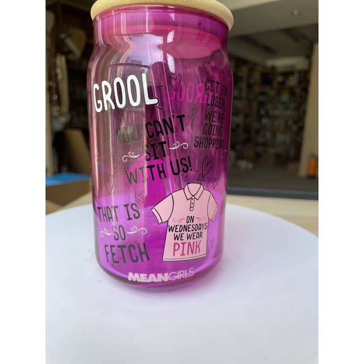 Silver Buffalo - Wholesale Drinking Glass/Cup - Mean Girls Fetch 16oz Glass Tumbler w Bamboo Lid