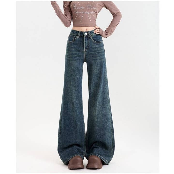 Cintura Alta Elástico Flare Jeans por atacado de kycozy