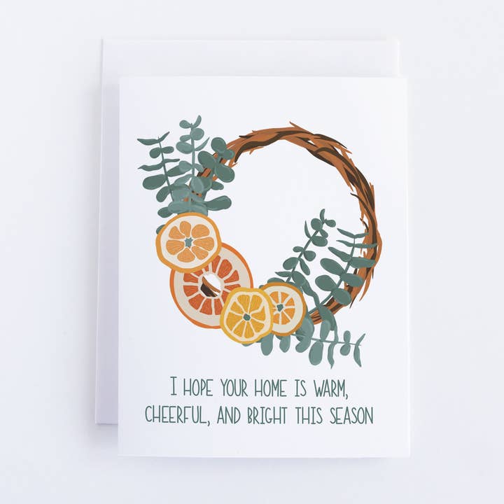 Seasonal Wreath Holiday Greeting Card for wholesale by Bean Horse Car Designs