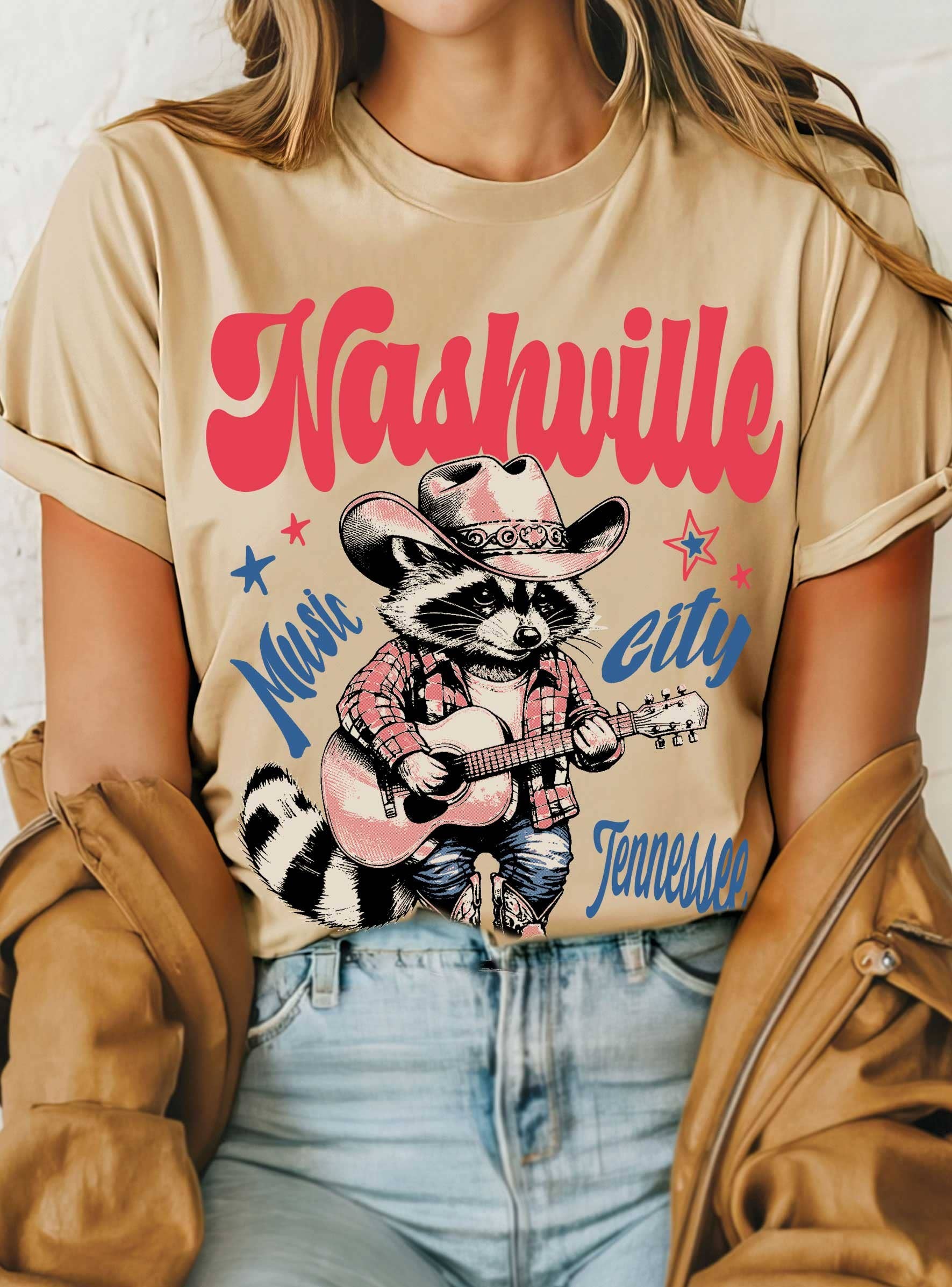 Rustee Clothing - Wholesale Screen Printed T-Shirt - Women's - NASHVILLE MUSIC CITY RACCOON GRAPHIC TSHIRT5
