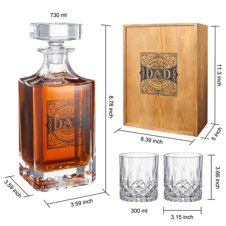 The Wine Savant / Khen Glassware - Wholesale Decanter - Gift for Dad Whiskey Decanter Gift Set | 730mL2