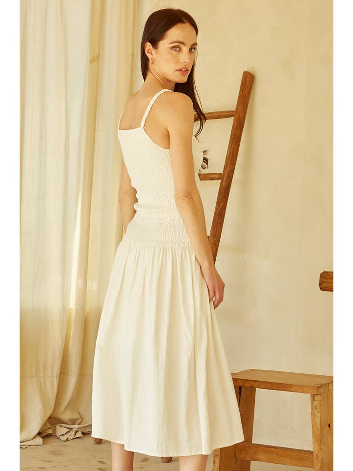 IVORY CD7749 - Simona Smocked Bodice Midi Dress for wholesale on Faire