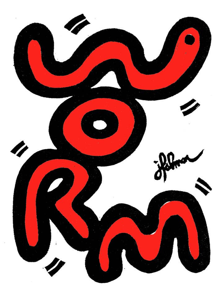 WORM Keith Haring style (8.5 x 11") color print for wholesale by Pixel Palmer