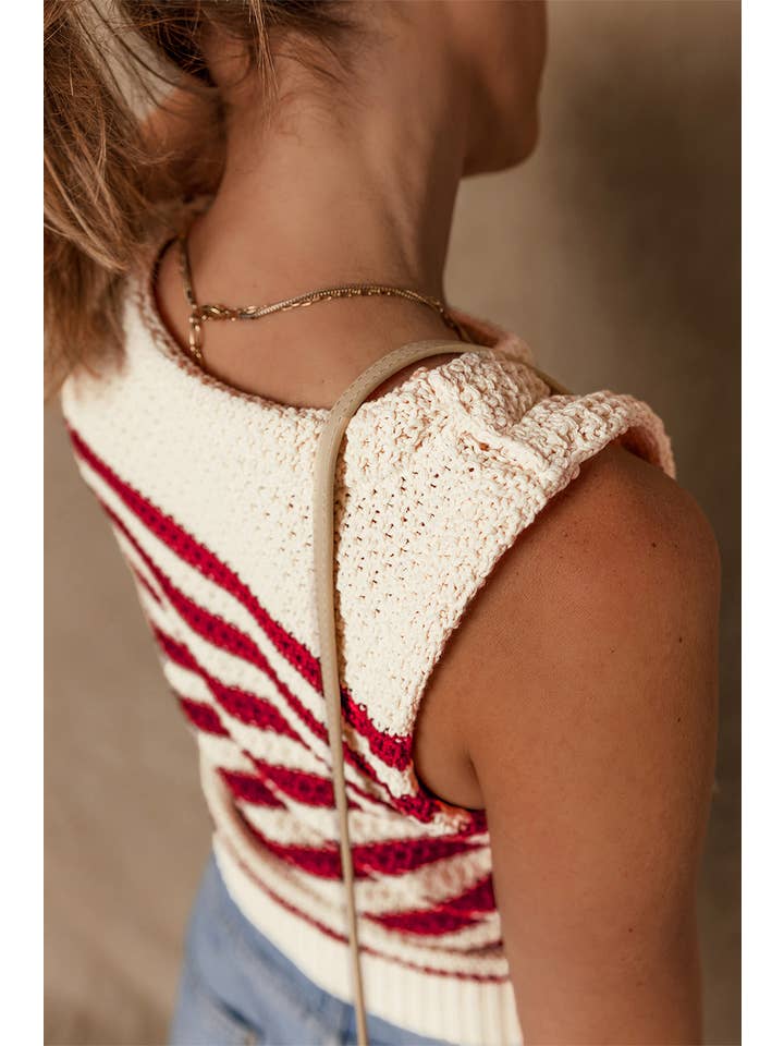 Red Stripe LDC Textured Knit Ribbed Hem Sweater Tank Top for wholesale on Faire